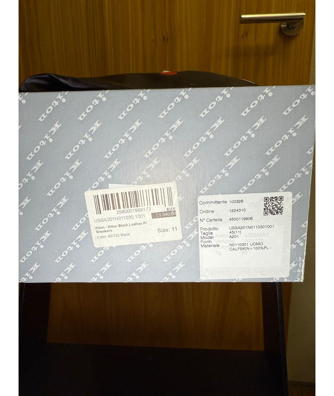KITON Черные кожаные низкие кроссовки / кеды, фото 8