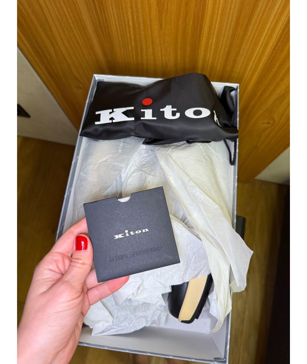 KITON Черные кожаные низкие кроссовки / кеды, фото 7