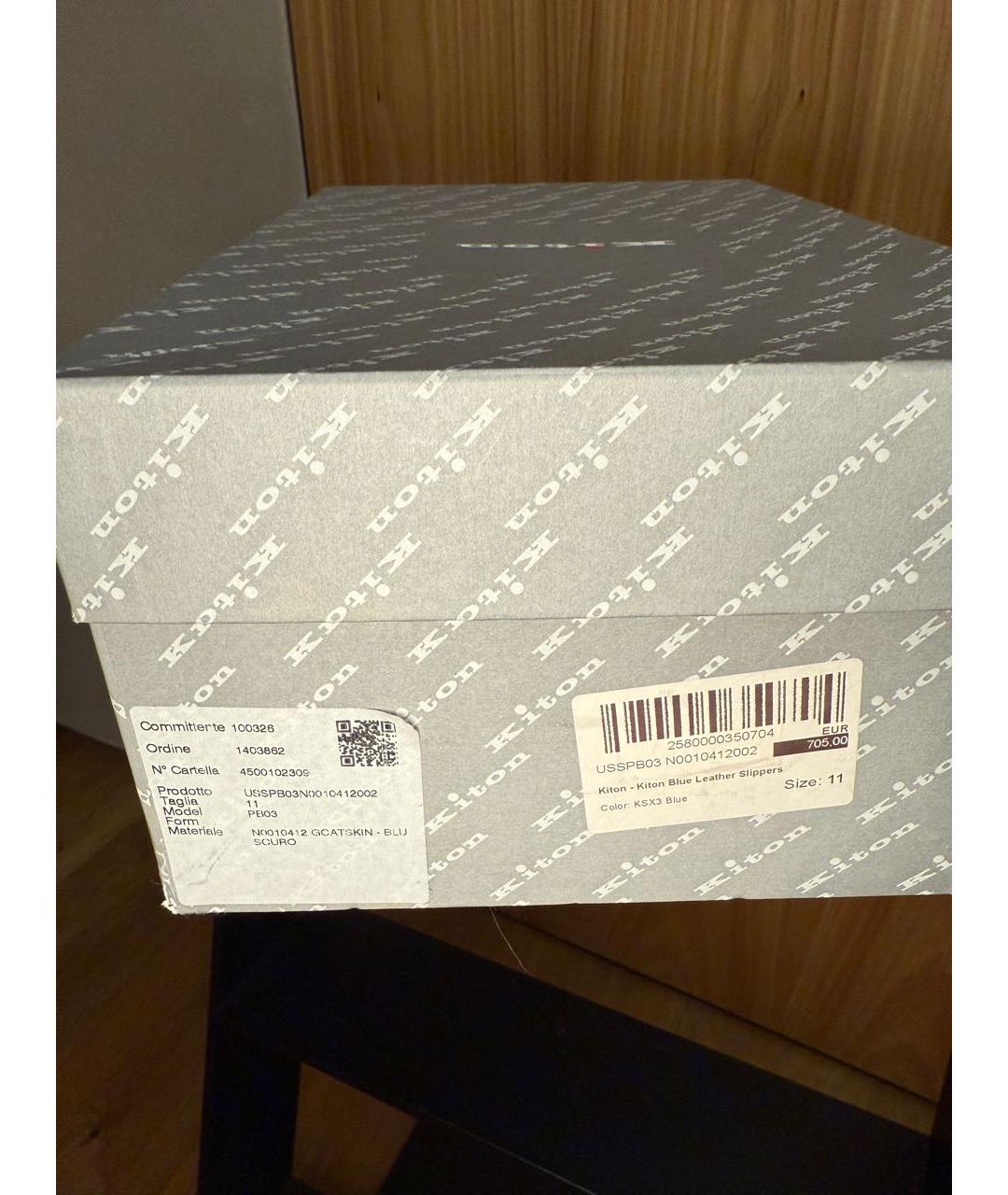 KITON Темно-синие кожаные шлепанцы, фото 7