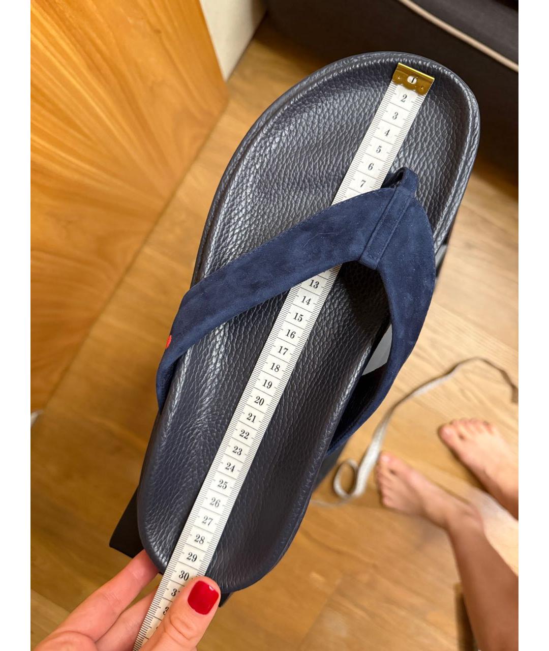 KITON Темно-синие кожаные шлепанцы, фото 5