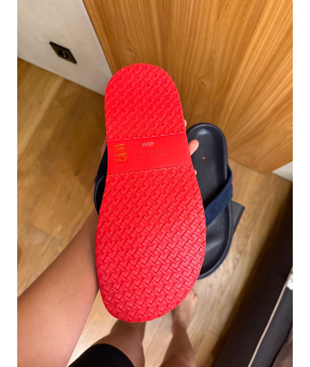 KITON Темно-синие кожаные шлепанцы, фото 4