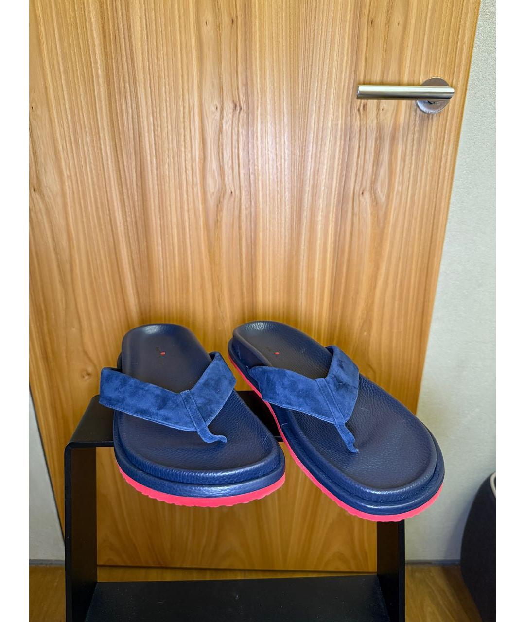 KITON Темно-синие кожаные шлепанцы, фото 2
