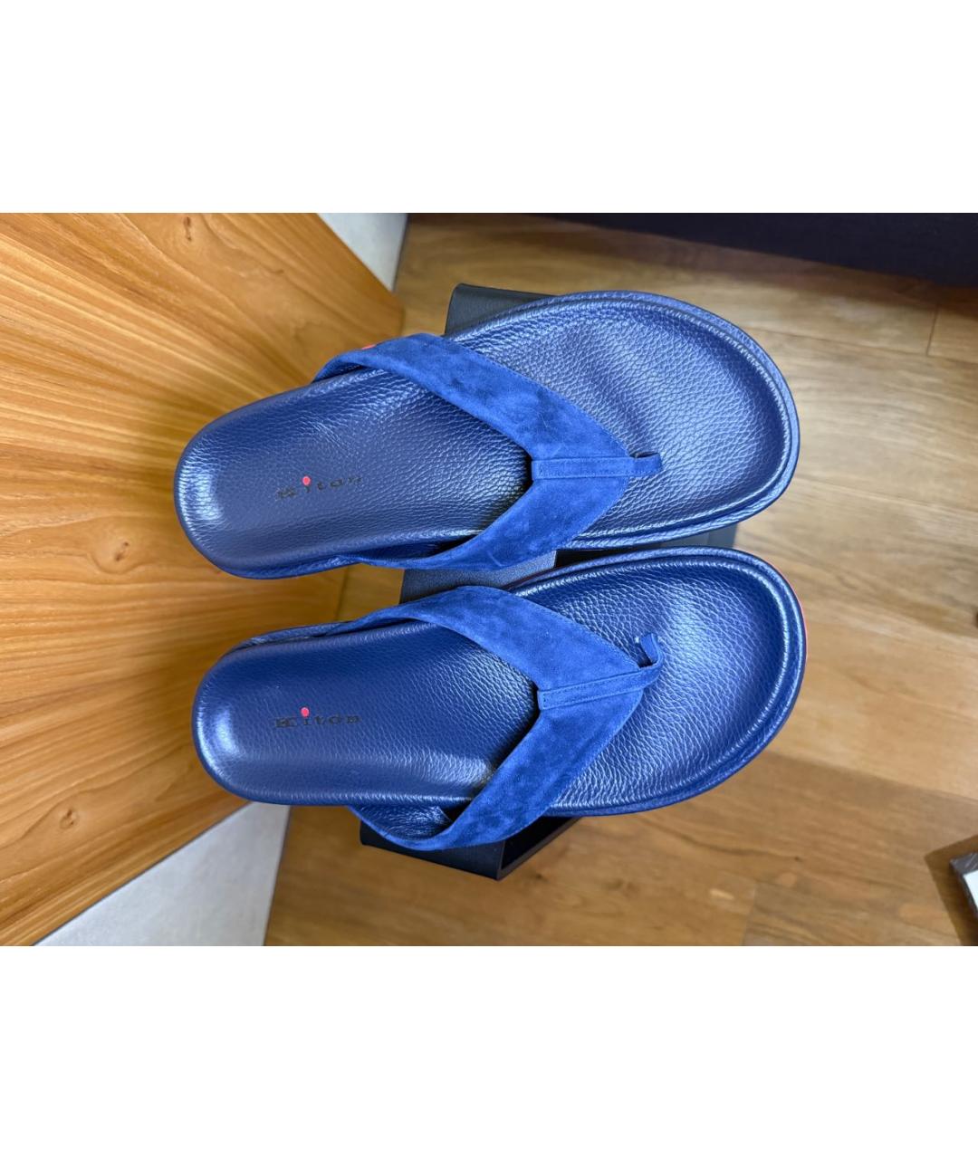 KITON Темно-синие кожаные шлепанцы, фото 3