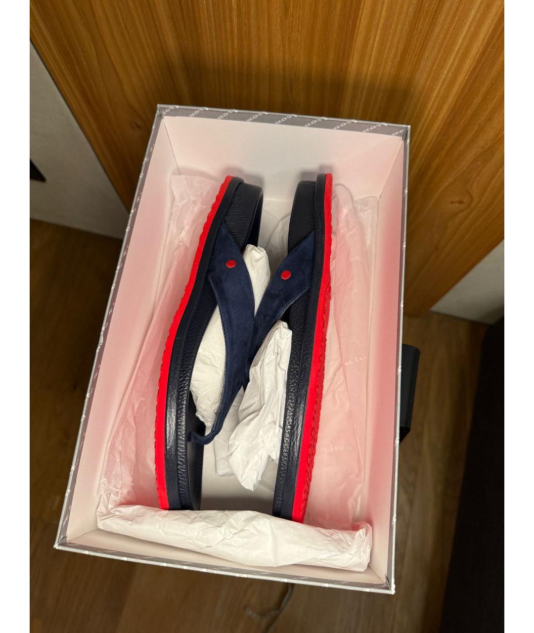 KITON Темно-синие кожаные шлепанцы, фото 8