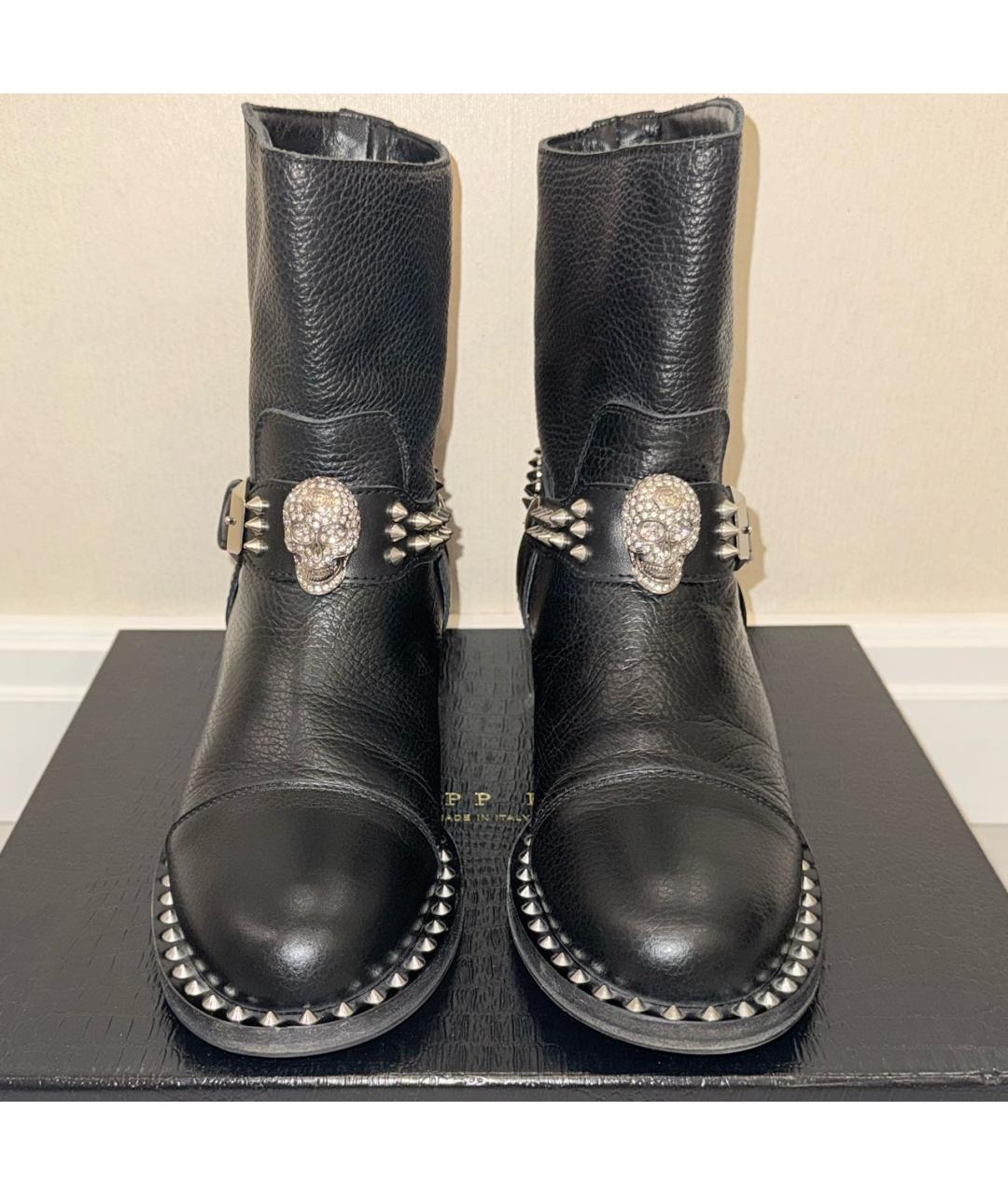 PHILIPP PLEIN Черные кожаные полусапоги, фото 5