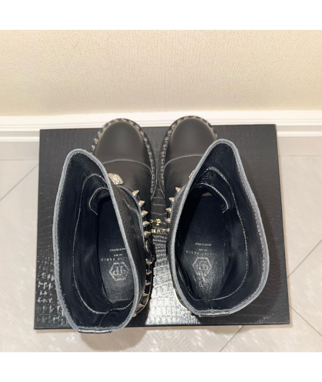 PHILIPP PLEIN Черные кожаные полусапоги, фото 3