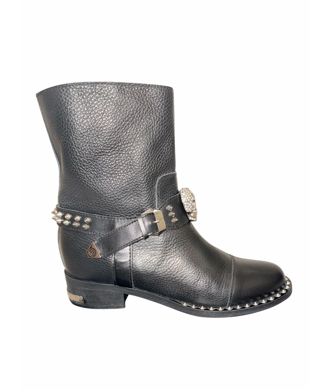 PHILIPP PLEIN Черные кожаные полусапоги, фото 1