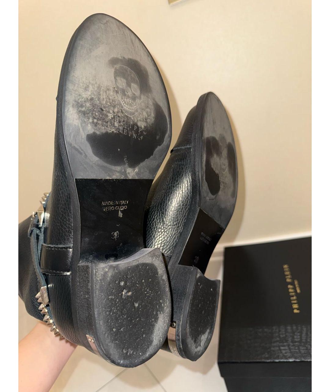 PHILIPP PLEIN Черные кожаные полусапоги, фото 6