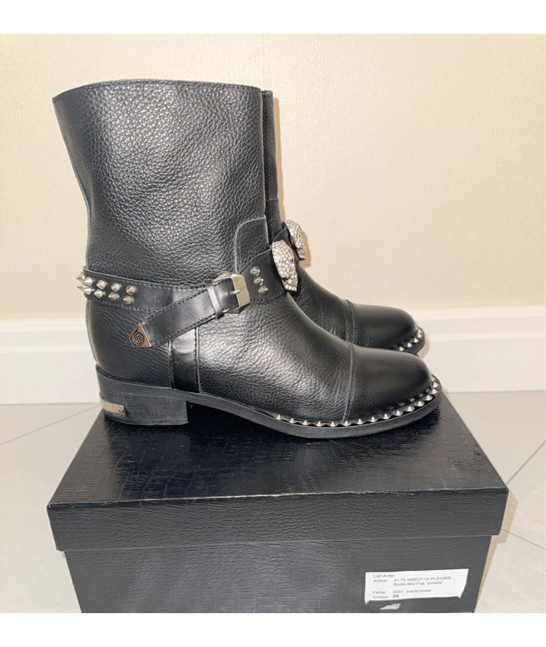 PHILIPP PLEIN Черные кожаные полусапоги, фото 7