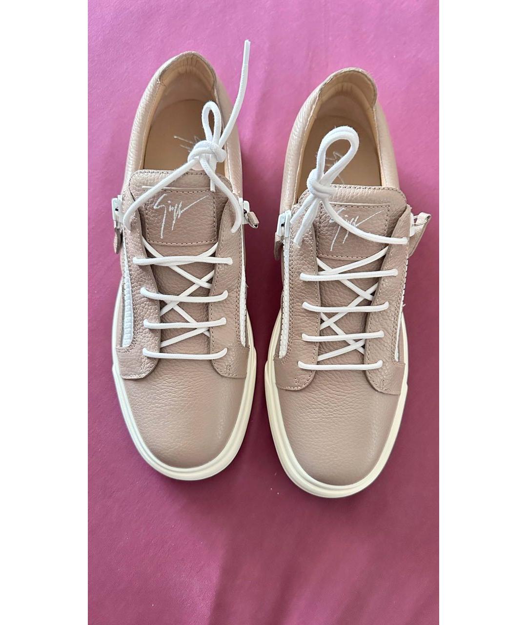 GIUSEPPE ZANOTTI DESIGN Бежевые кожаные низкие кроссовки / кеды, фото 2