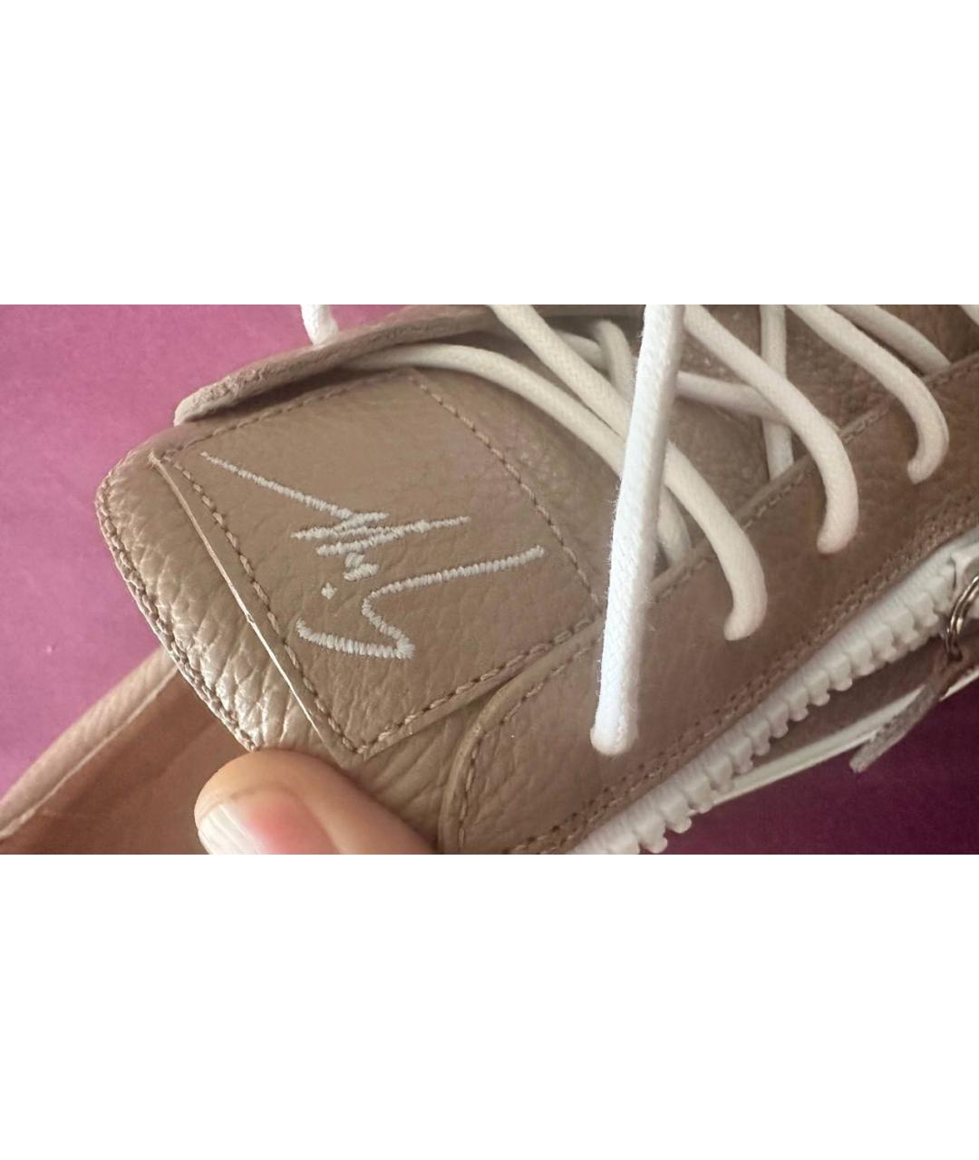 GIUSEPPE ZANOTTI DESIGN Бежевые кожаные низкие кроссовки / кеды, фото 5