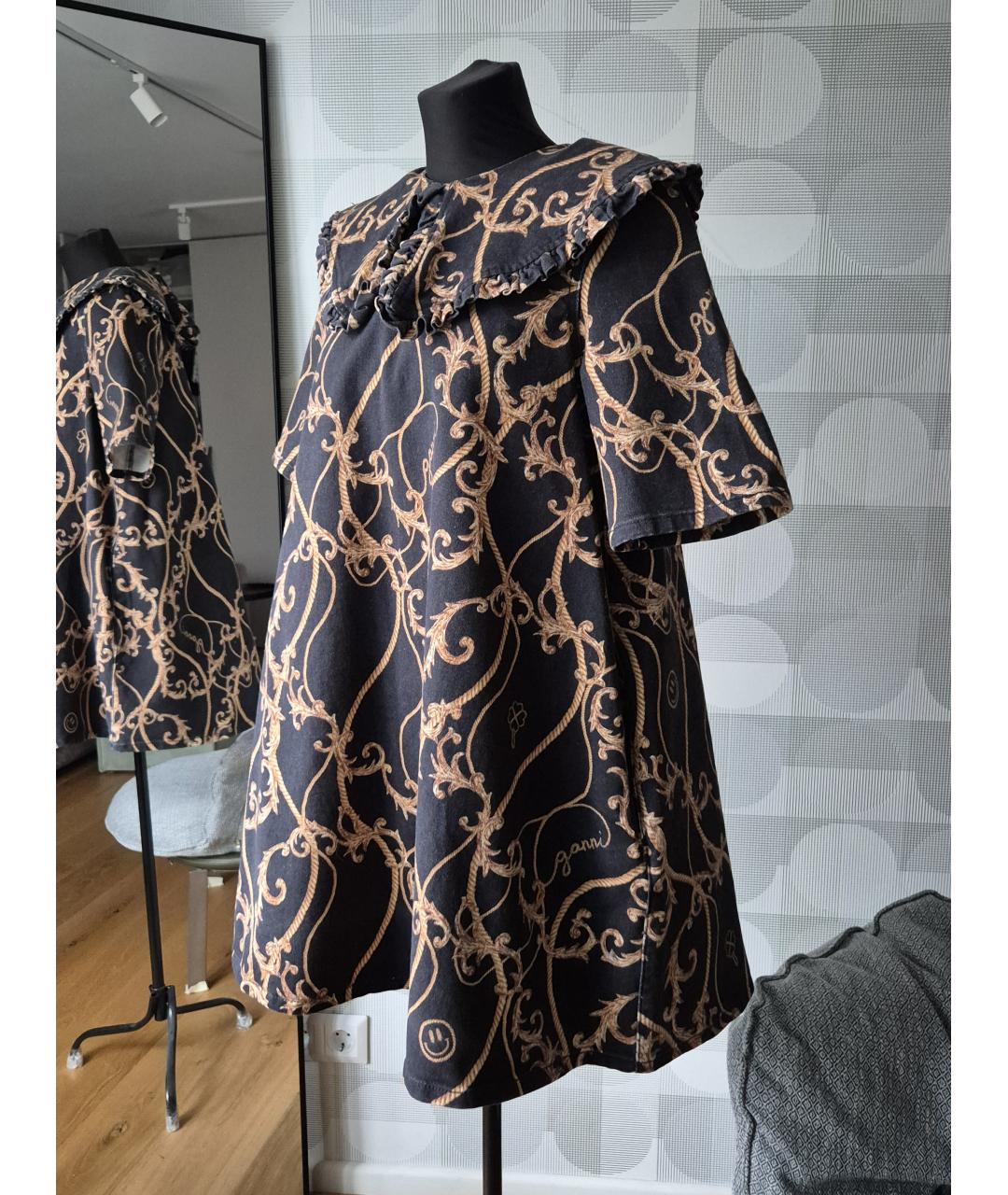 GANNI Черное хлопковое повседневное платье, фото 7