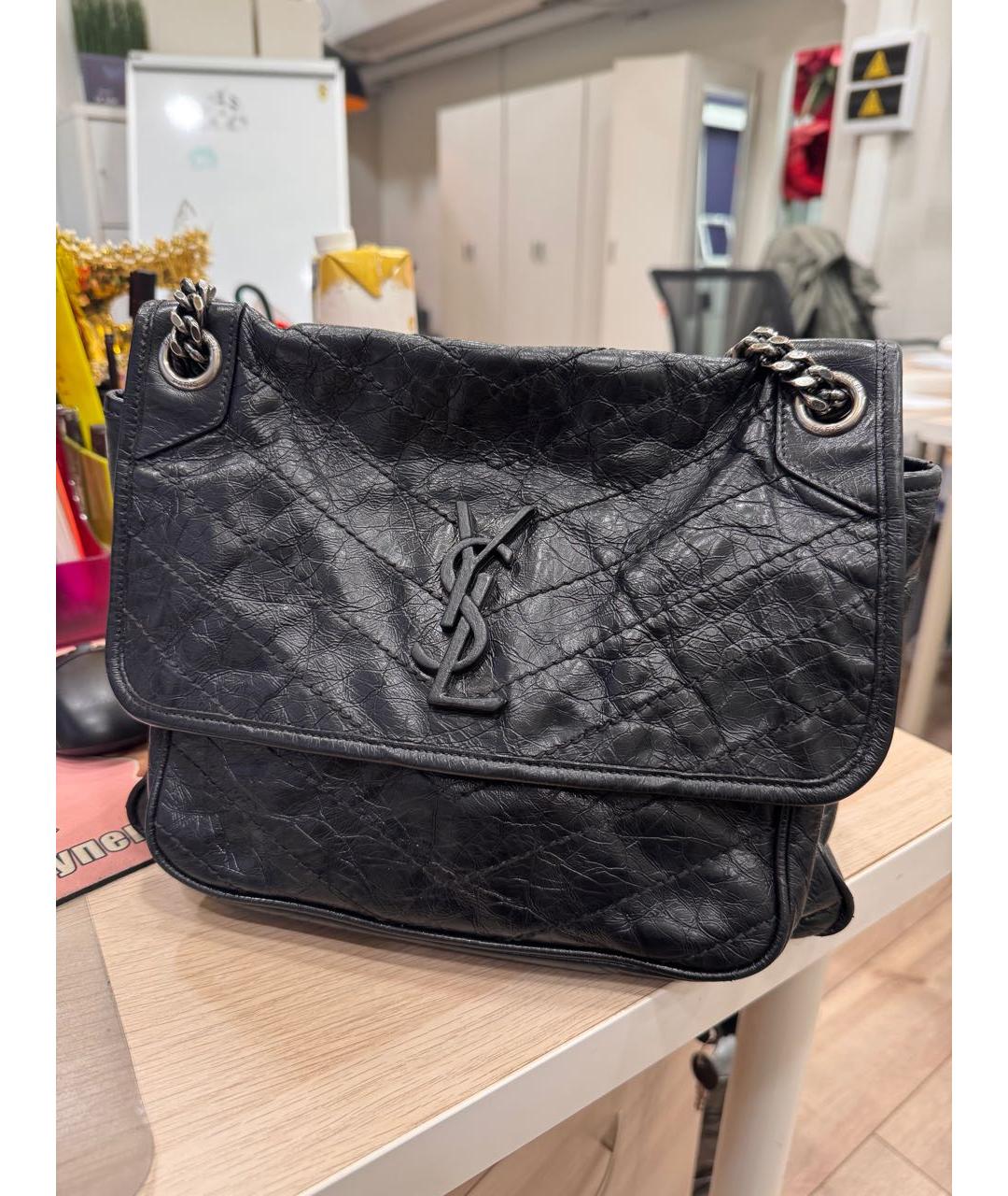 SAINT LAURENT Черная кожаная сумка через плечо, фото 6