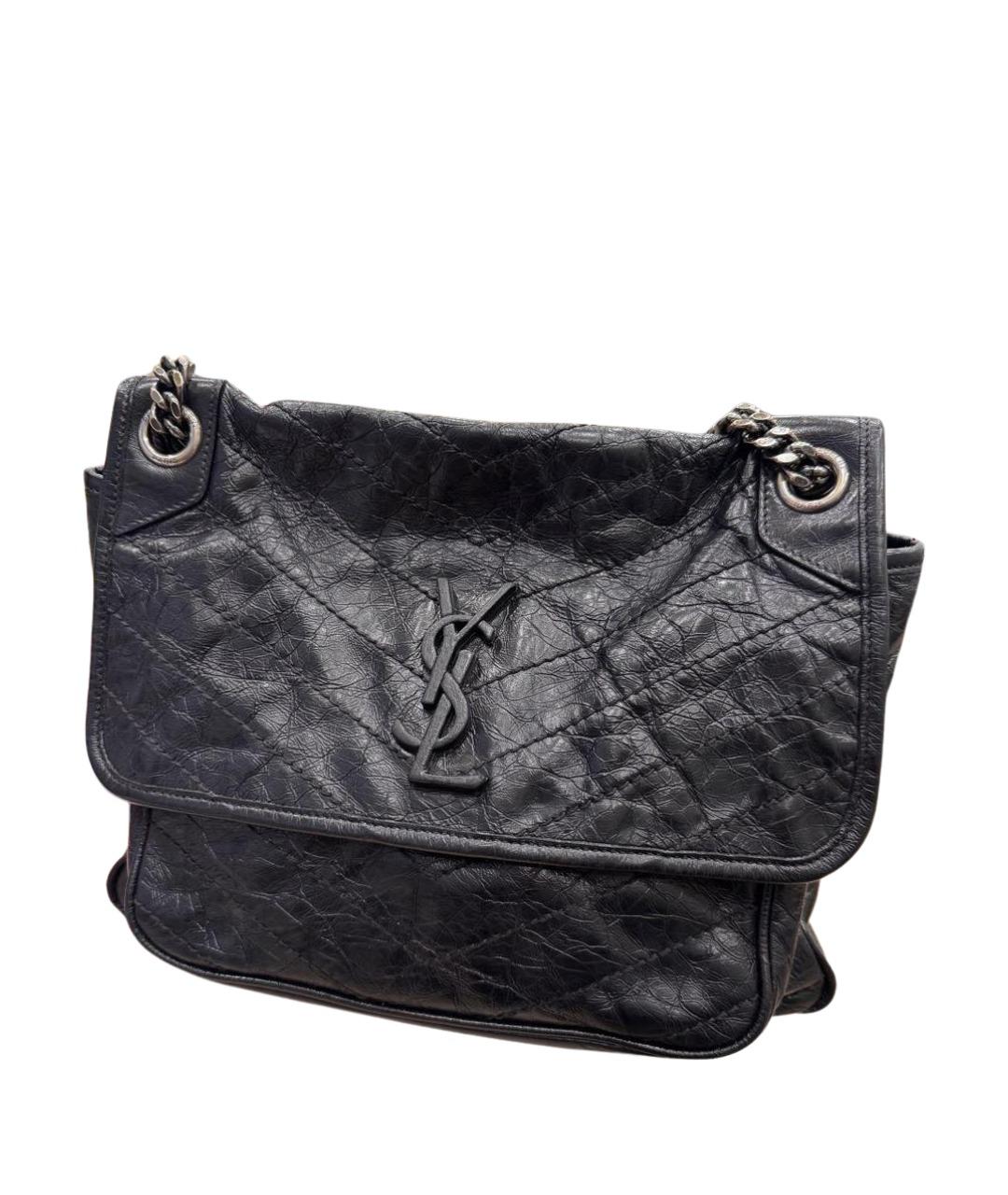 SAINT LAURENT Черная кожаная сумка через плечо, фото 1