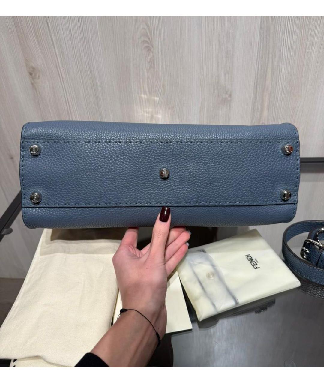 FENDI Синяя кожаная сумка с короткими ручками, фото 5