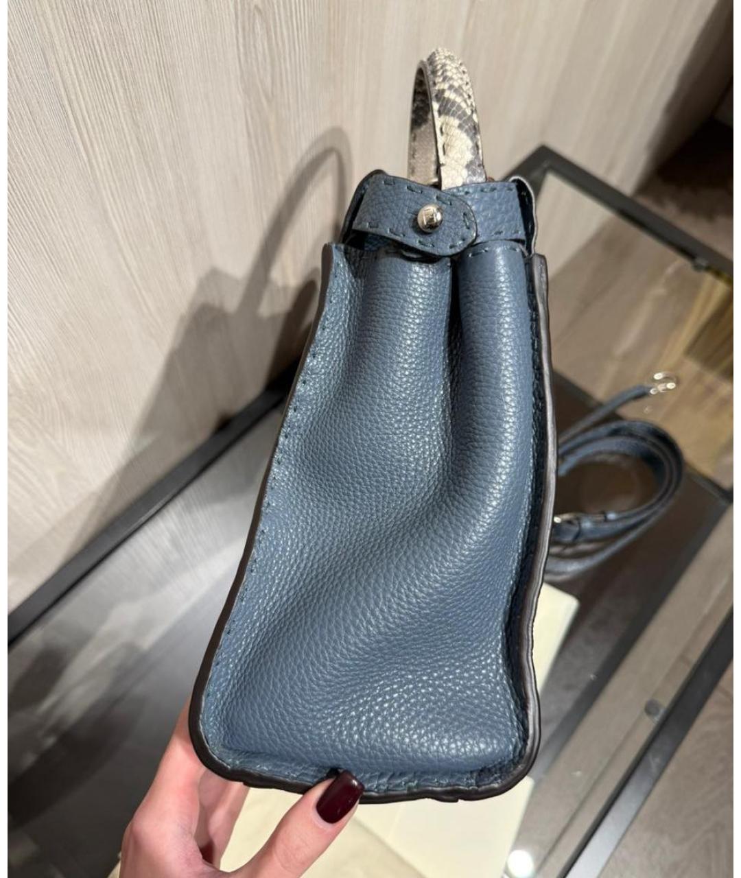 FENDI Синяя кожаная сумка с короткими ручками, фото 4