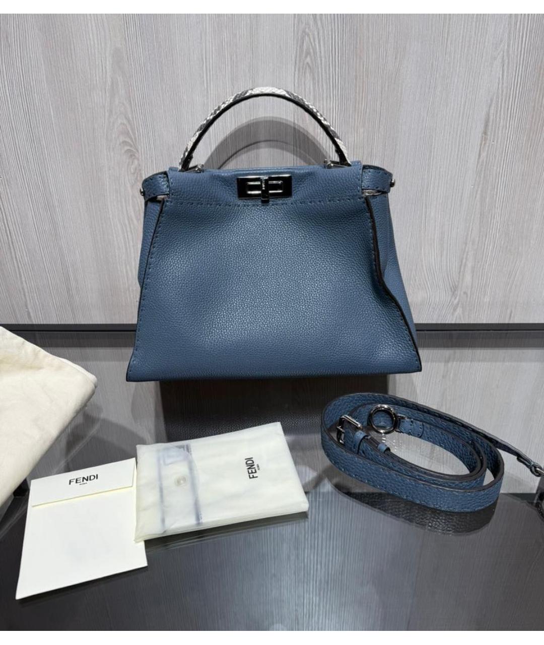 FENDI Синяя кожаная сумка с короткими ручками, фото 9