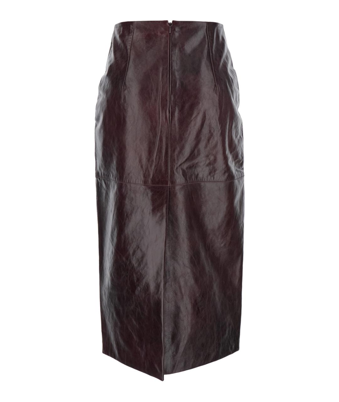 SPORTMAX Бордовая кожаная юбка миди, фото 2