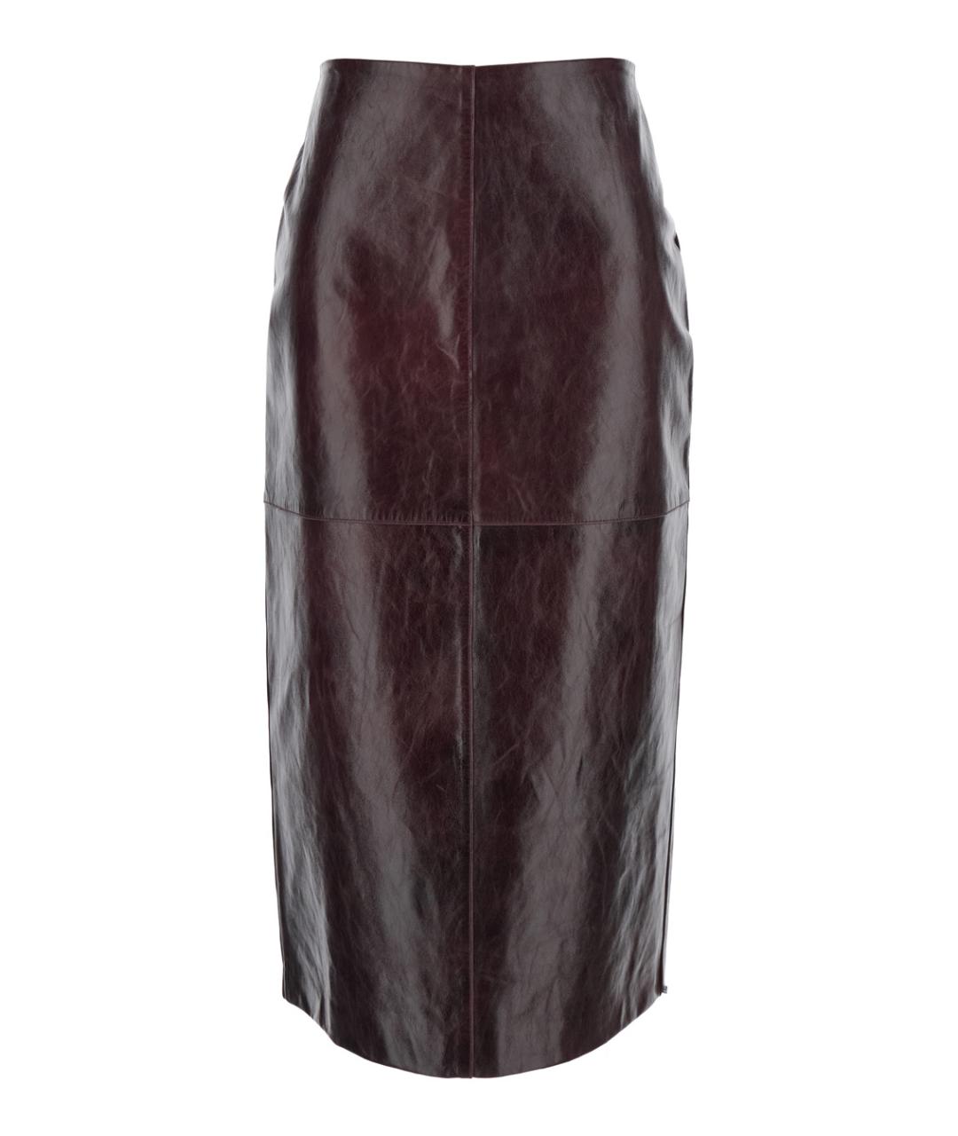 SPORTMAX Бордовая кожаная юбка миди, фото 1