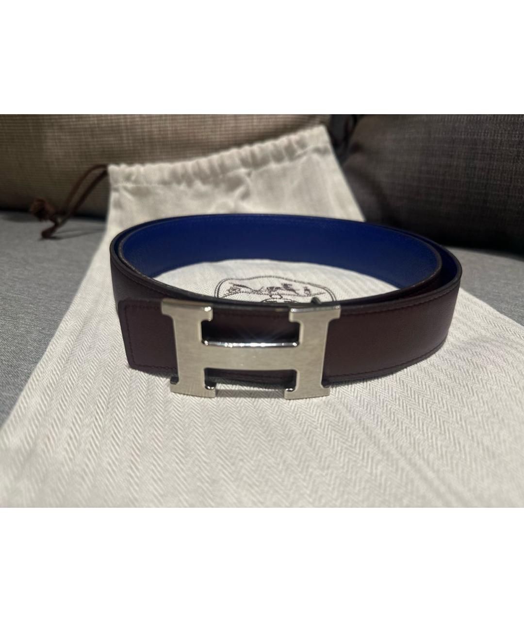 HERMES Бордовый кожаный ремень, фото 6