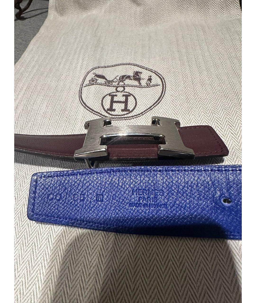 HERMES Бордовый кожаный ремень, фото 3