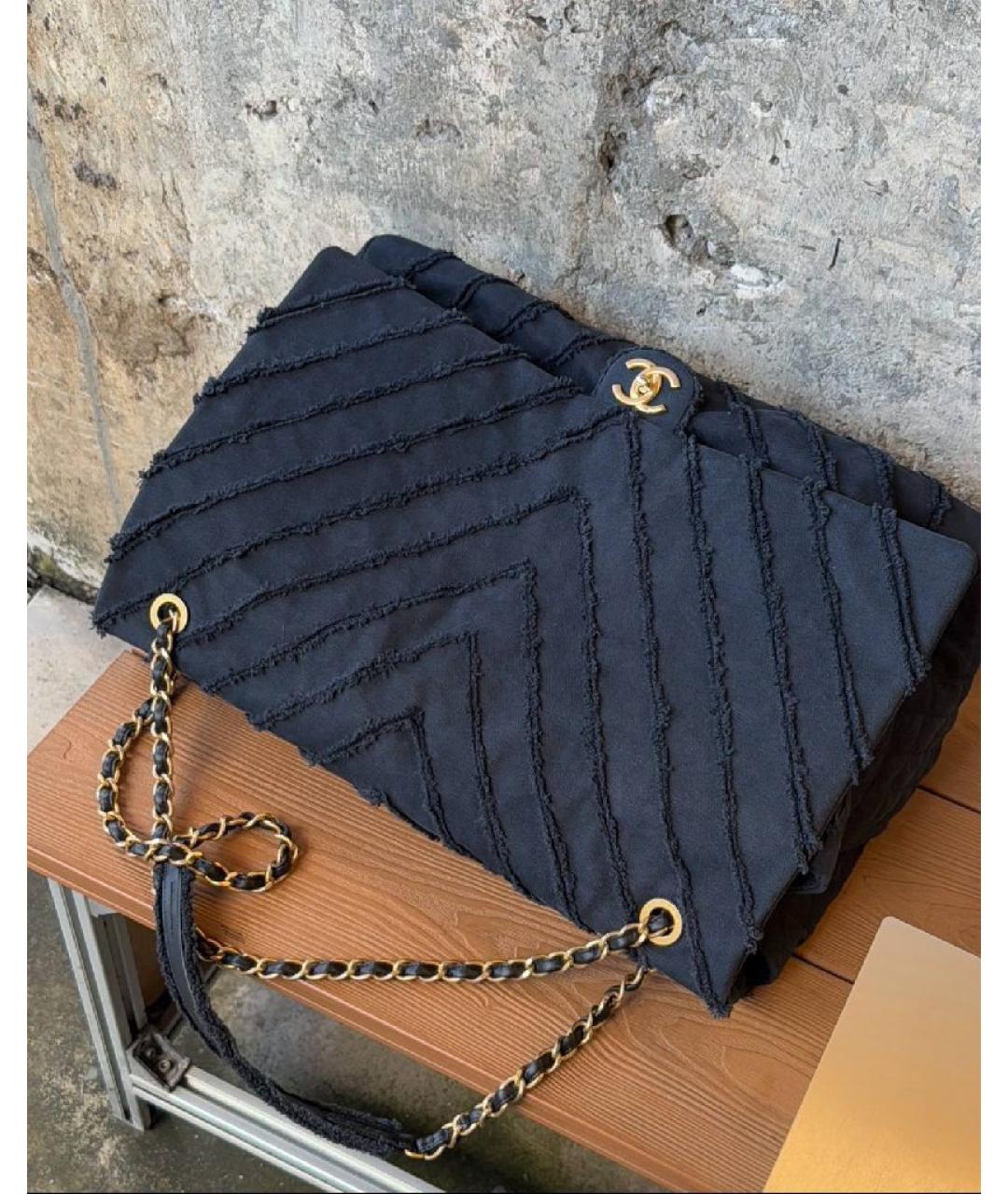 CHANEL Черная тканевая сумка тоут, фото 4