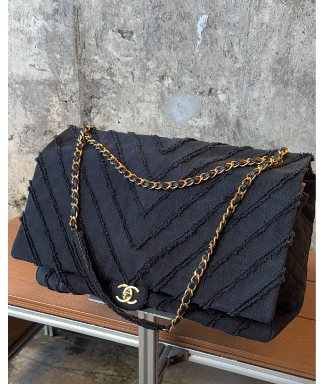 CHANEL Черная тканевая сумка тоут, фото 3