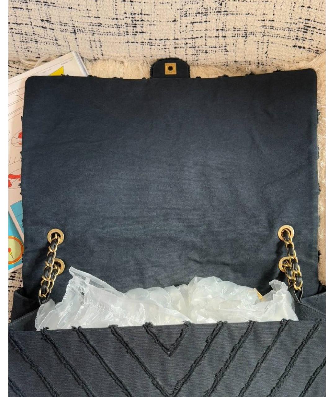 CHANEL Черная тканевая сумка тоут, фото 6