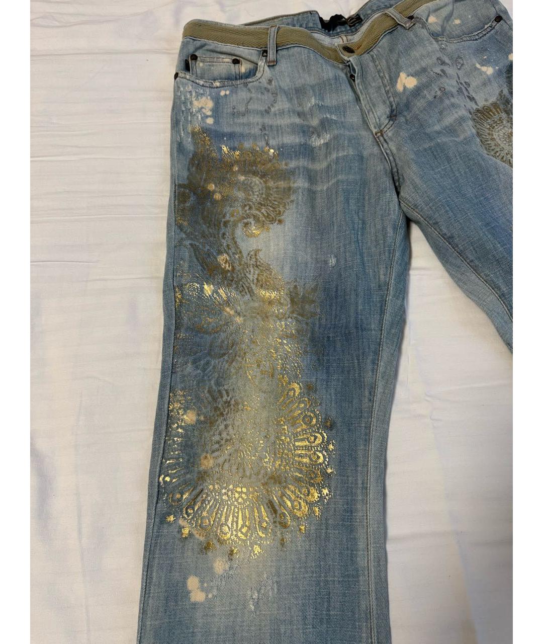 JUST CAVALLI Голубые хлопковые прямые джинсы, фото 6
