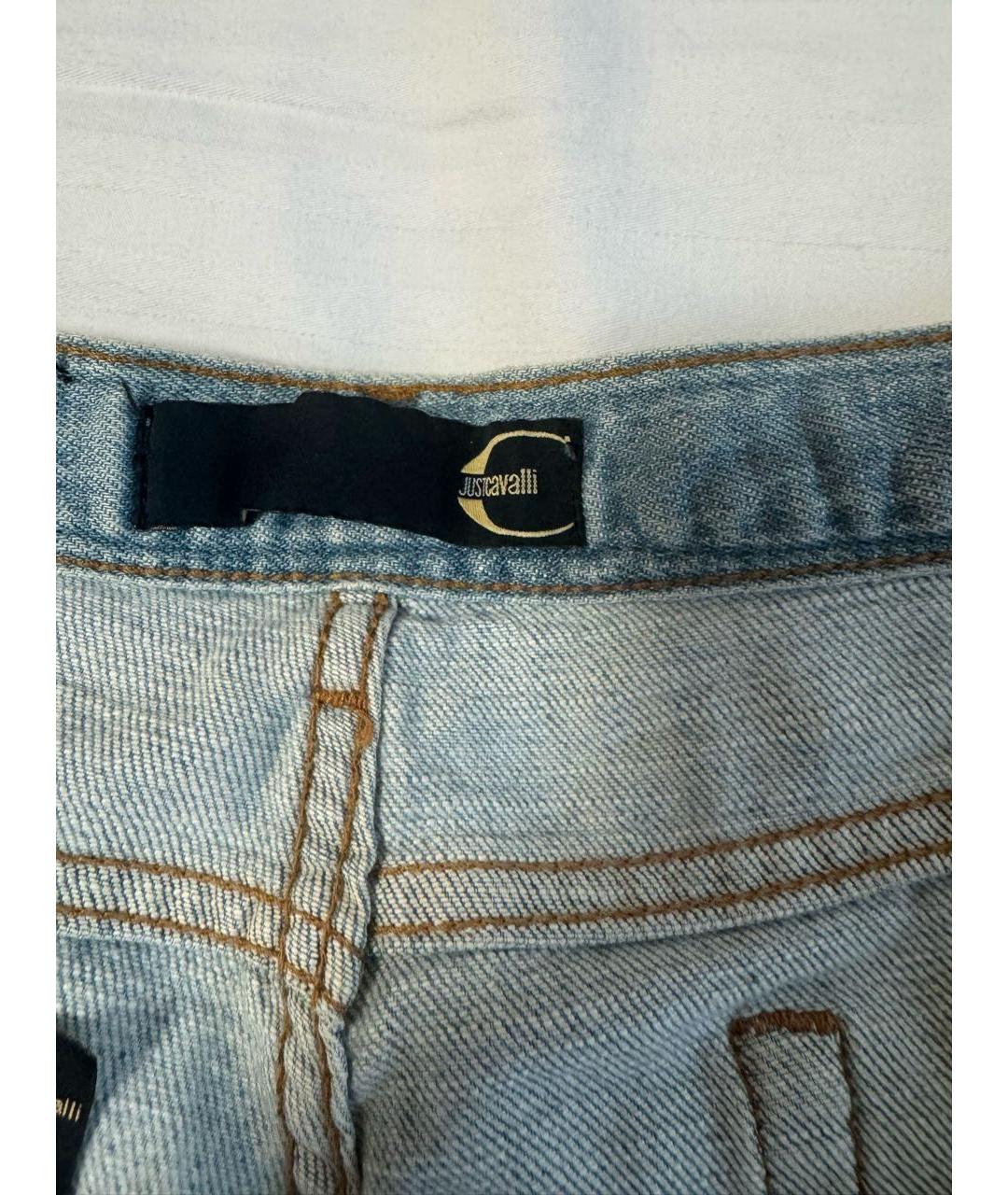 JUST CAVALLI Голубые хлопковые прямые джинсы, фото 4