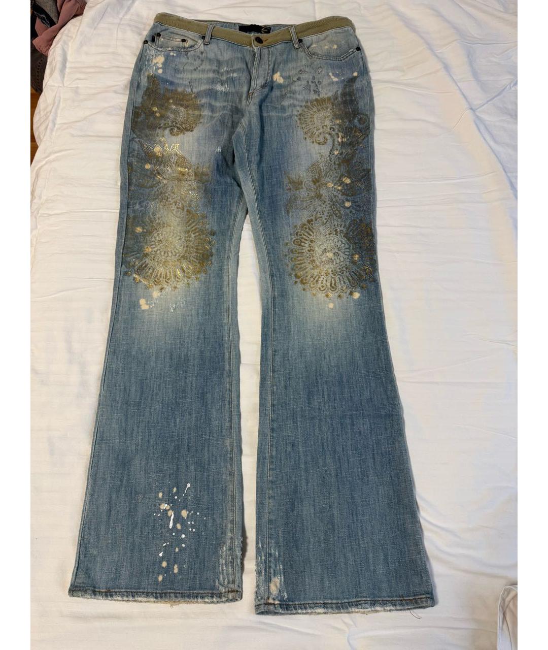 JUST CAVALLI Голубые хлопковые прямые джинсы, фото 7