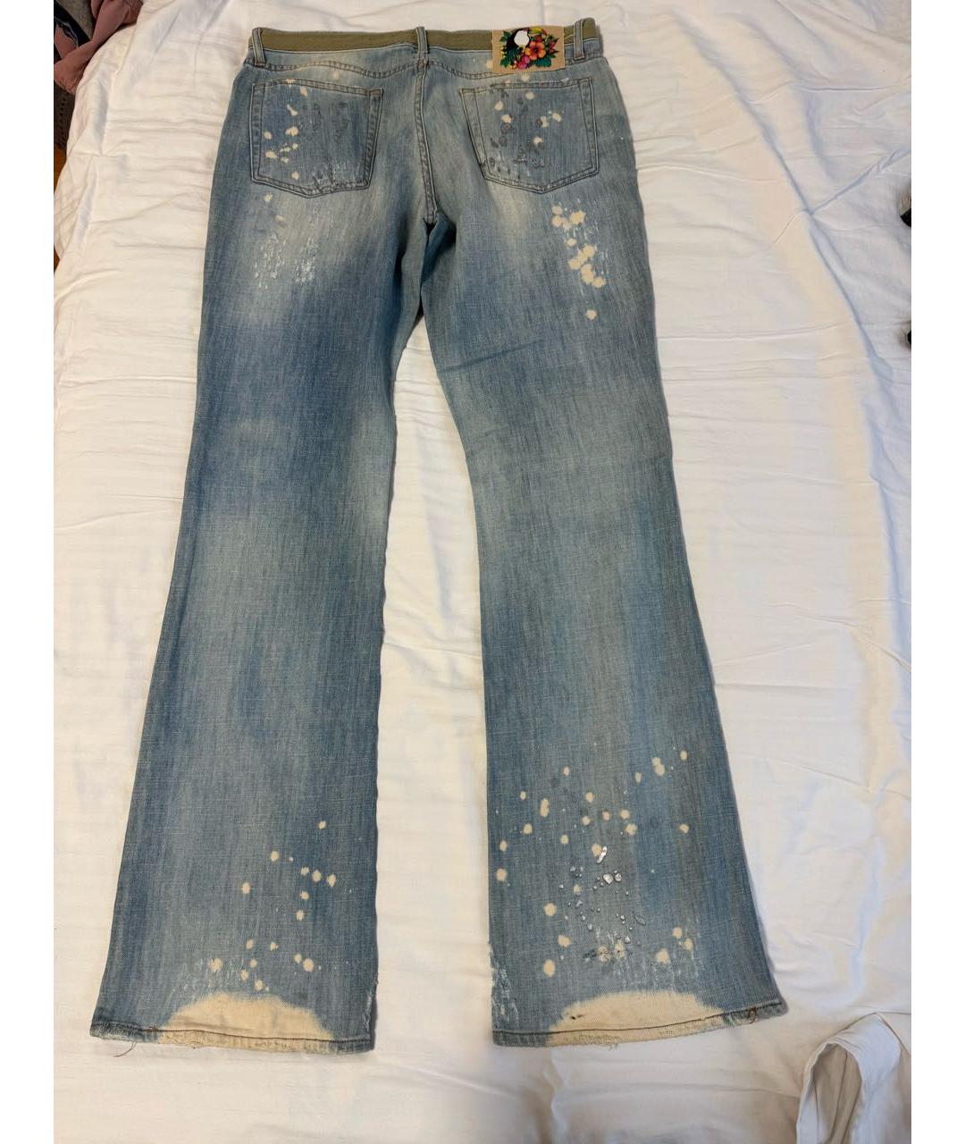 JUST CAVALLI Голубые хлопковые прямые джинсы, фото 2