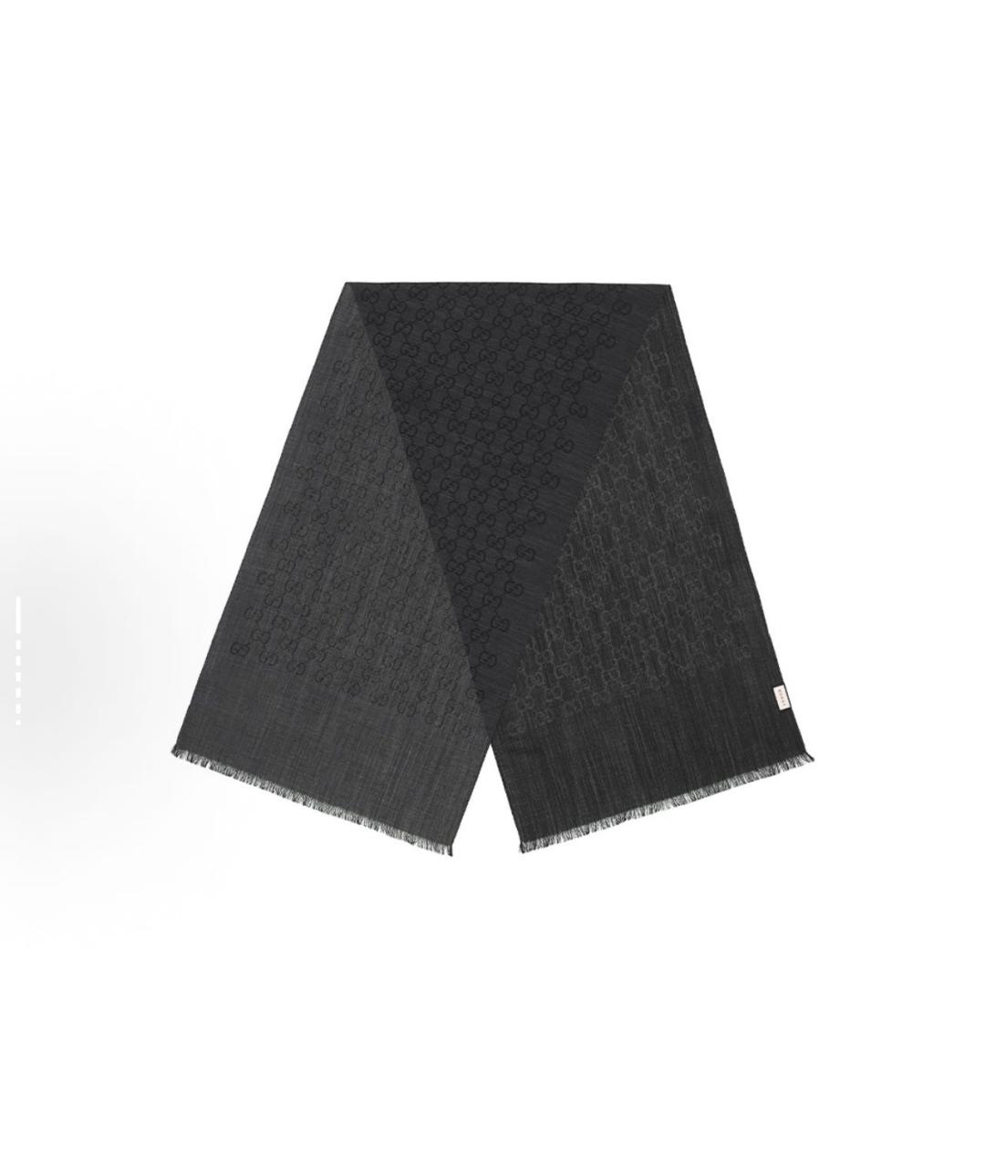 GUCCI Черный шерстяной шарф, фото 4