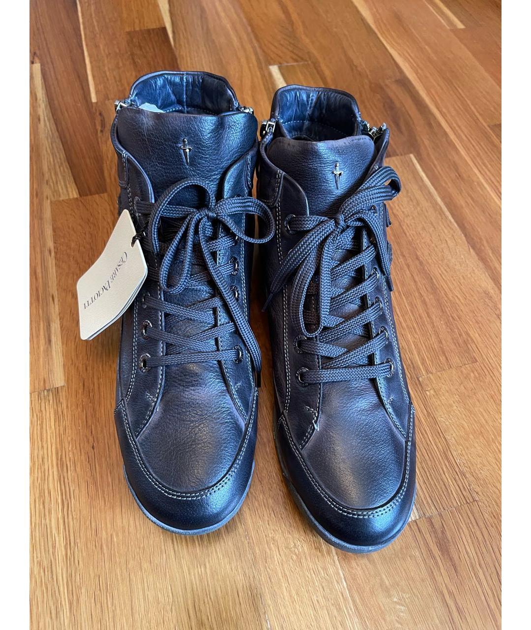 CESARE PACIOTTI Синие кожаные высокие кроссовки / кеды, фото 2