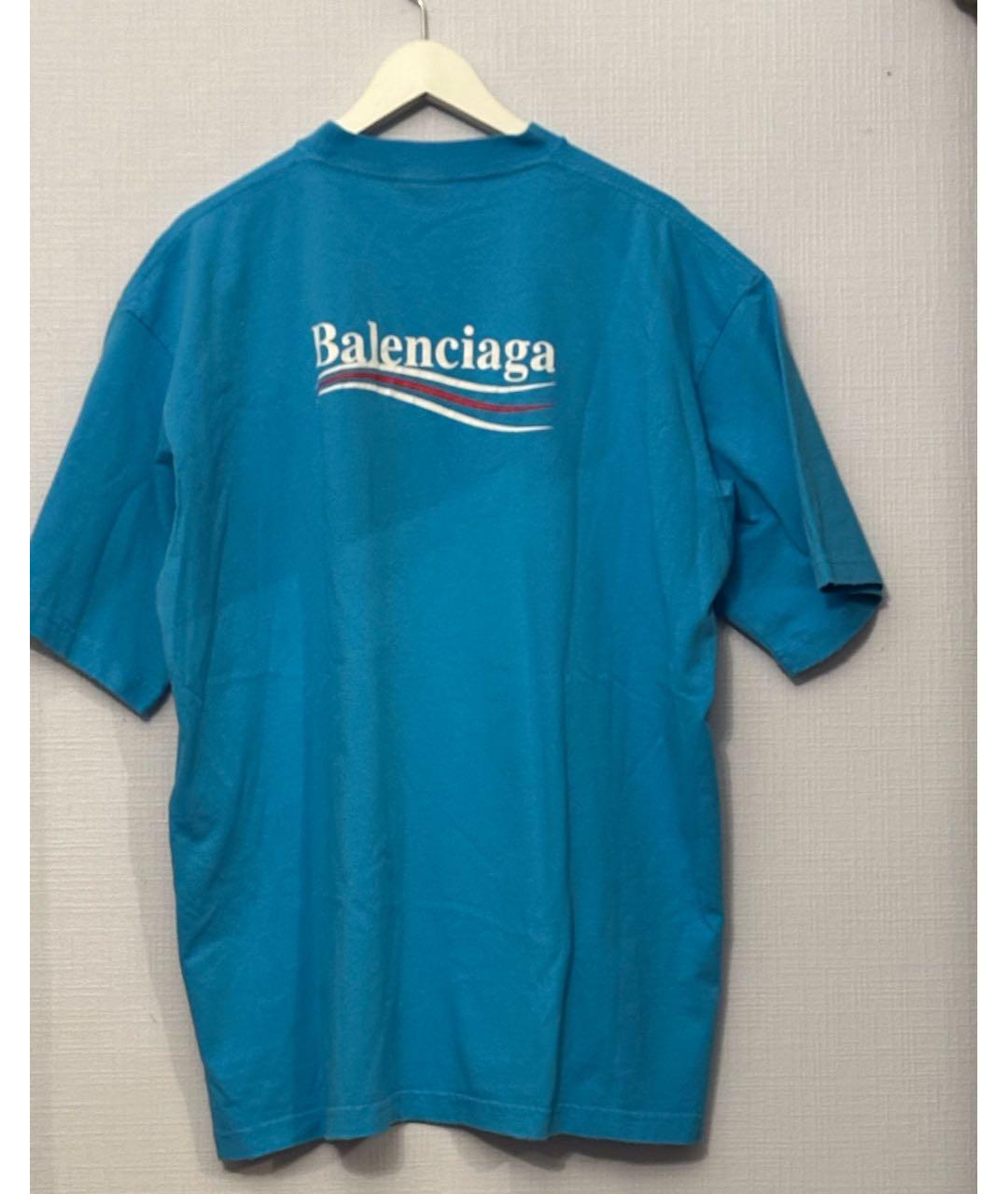 BALENCIAGA Голубая хлопковая футболка, фото 2