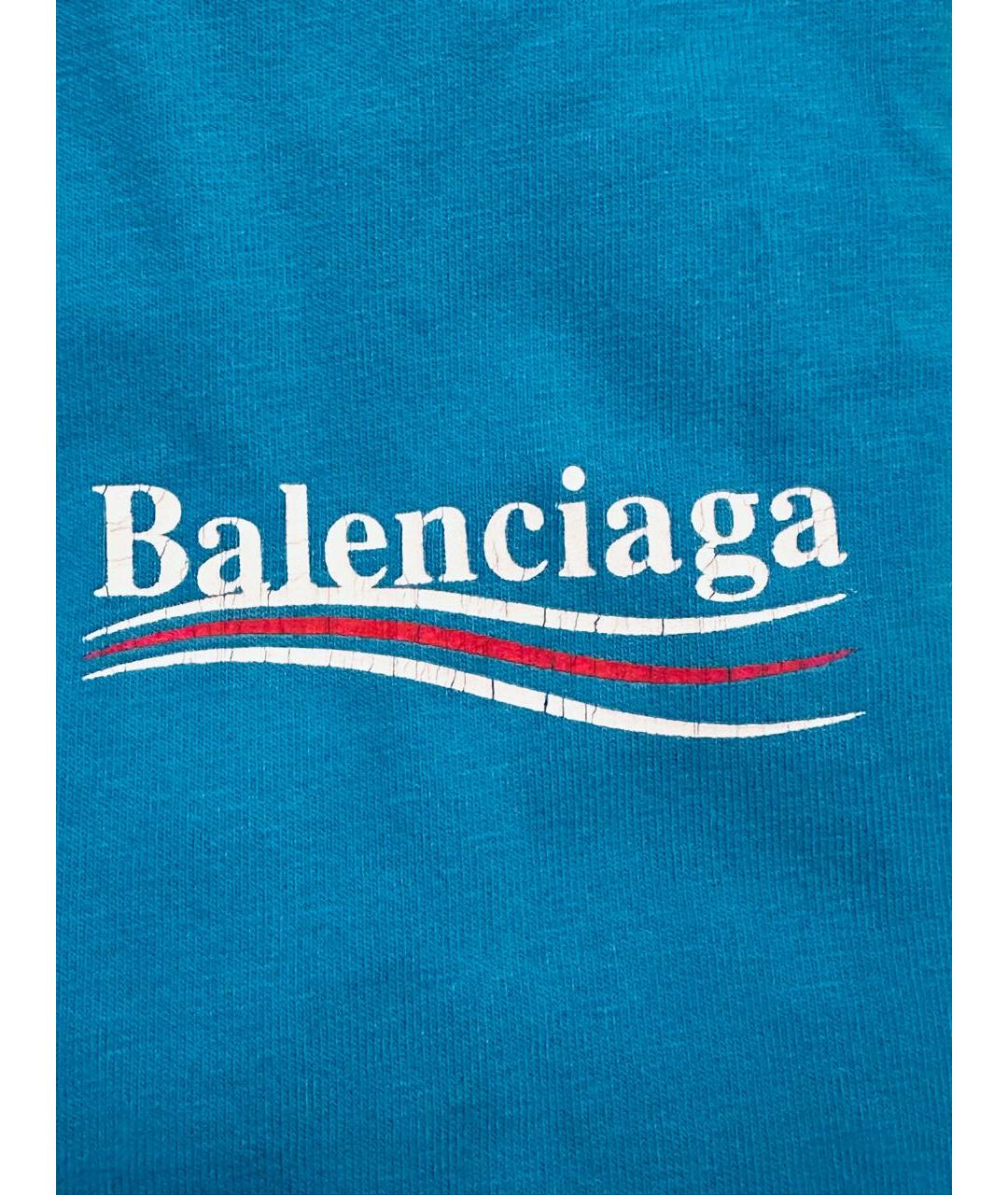 BALENCIAGA Голубая хлопковая футболка, фото 4