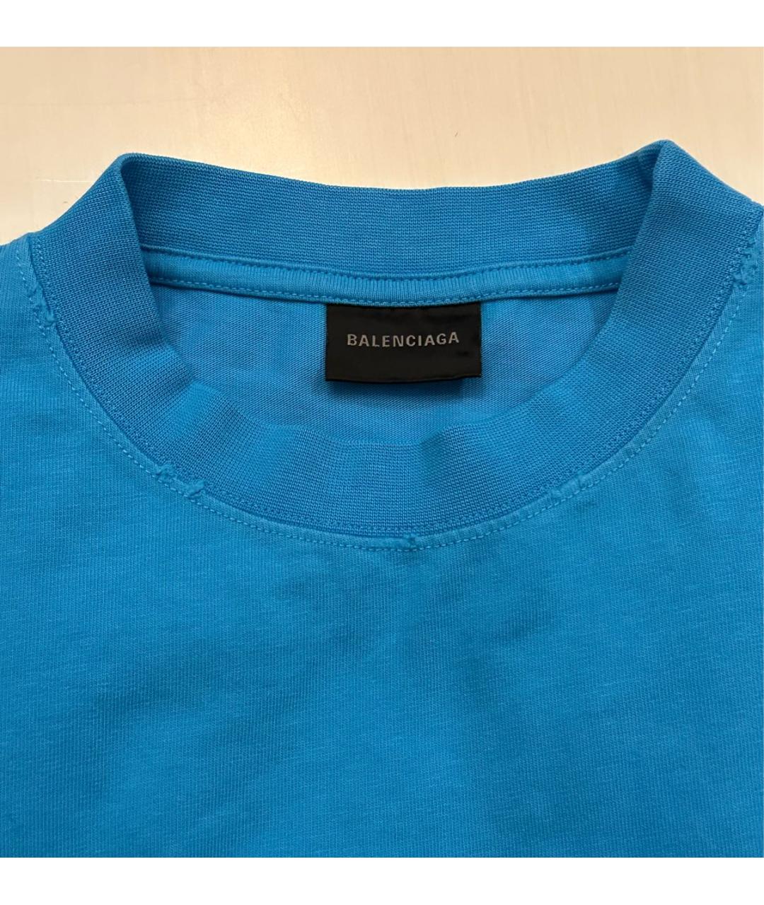 BALENCIAGA Голубая хлопковая футболка, фото 3