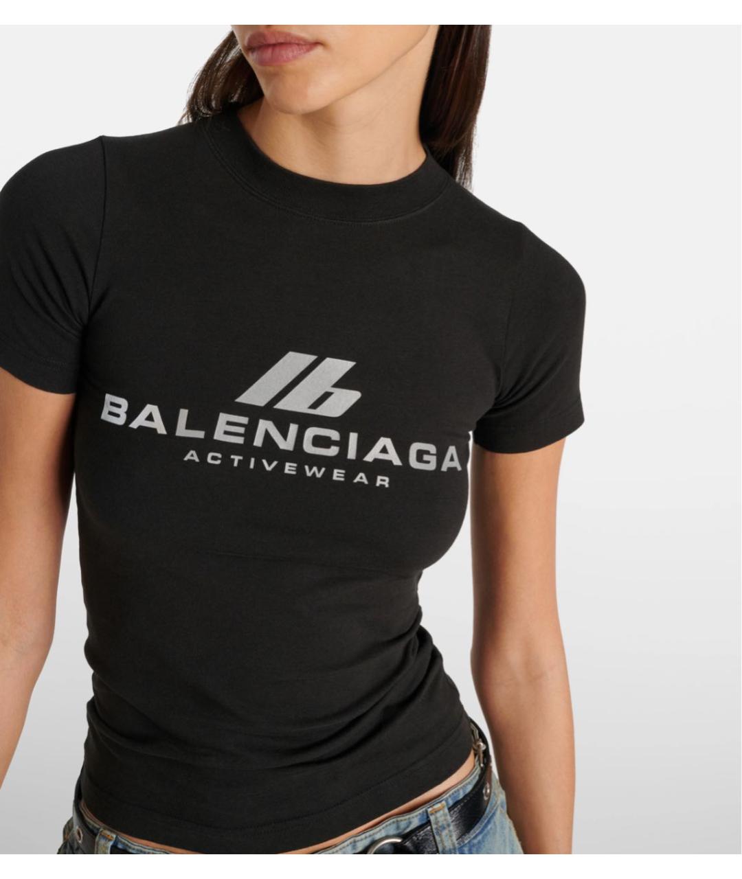 BALENCIAGA Черная хлопко-эластановая футболка, фото 4