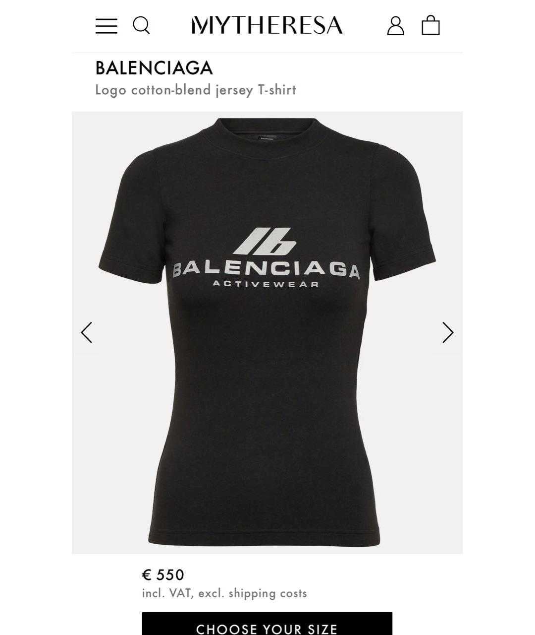 BALENCIAGA Черная хлопко-эластановая футболка, фото 3