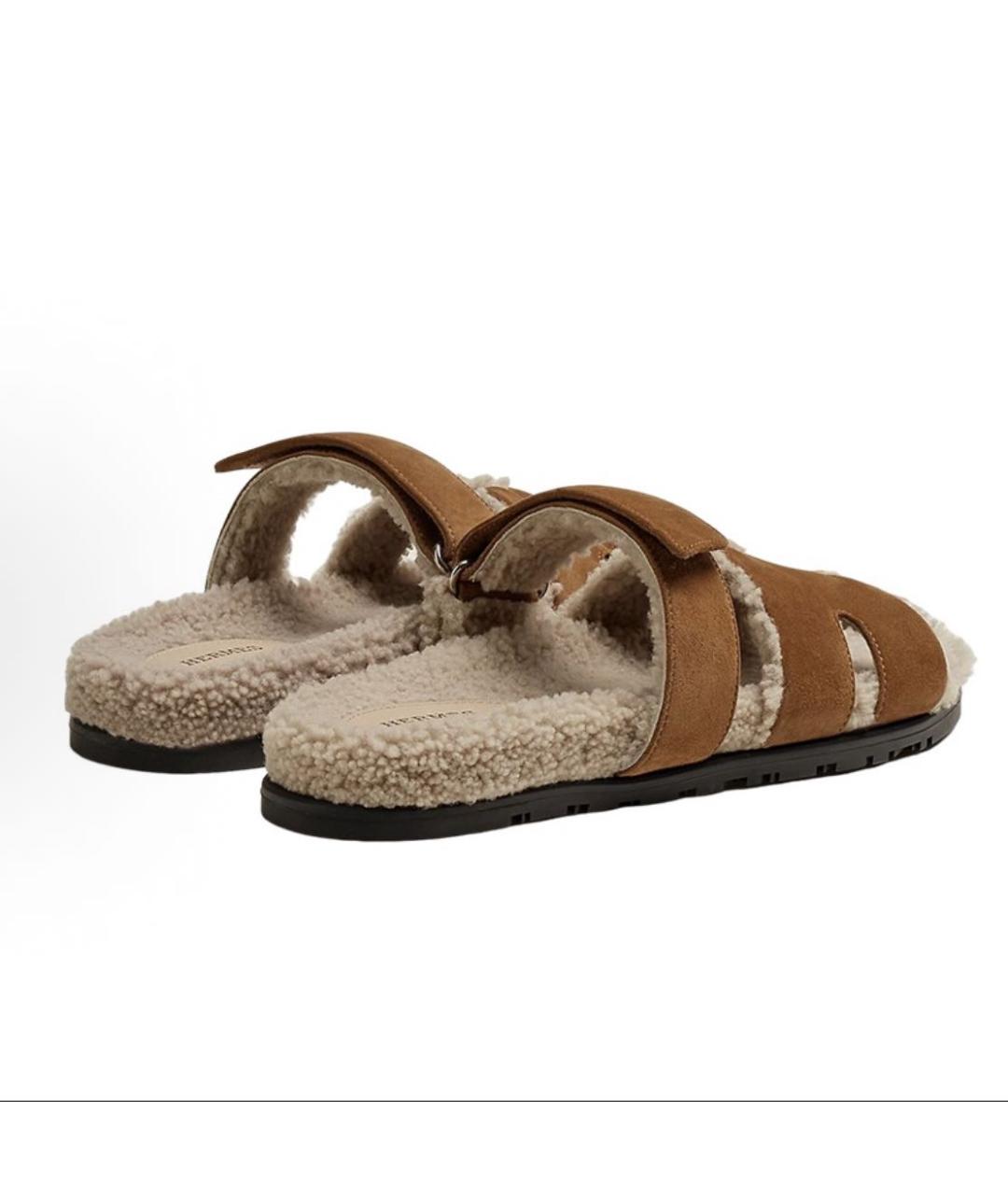 HERMES Коричневые замшевые шлепанцы, фото 3