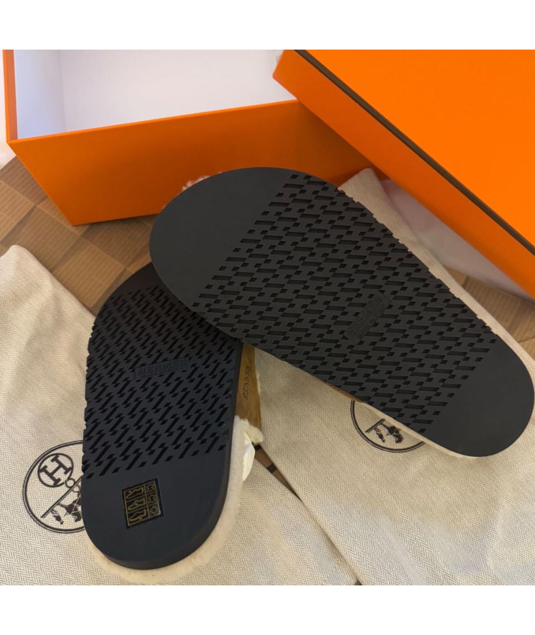 HERMES Коричневые замшевые шлепанцы, фото 6