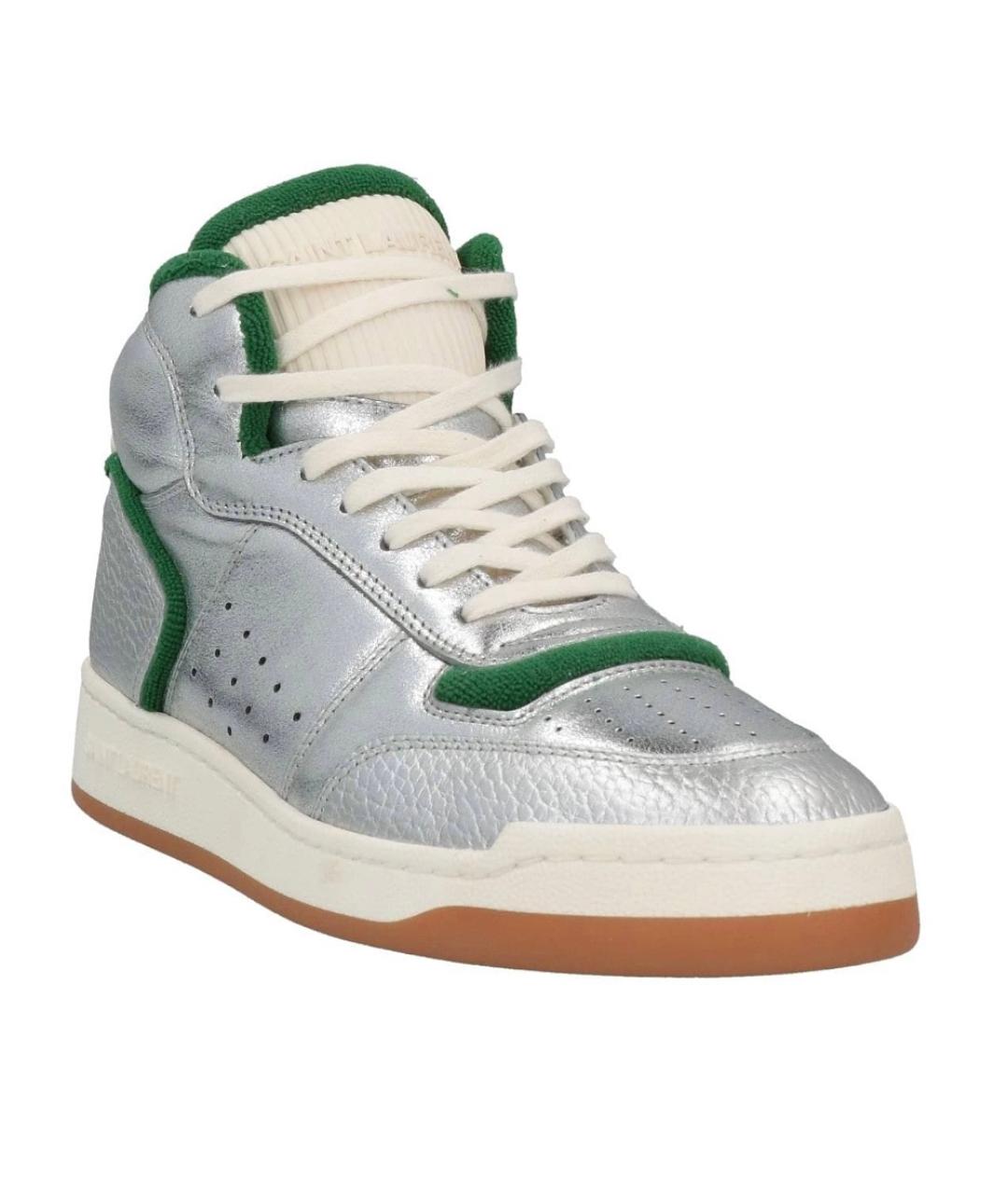 SAINT LAURENT Серебряные кожаные кроссовки, фото 2