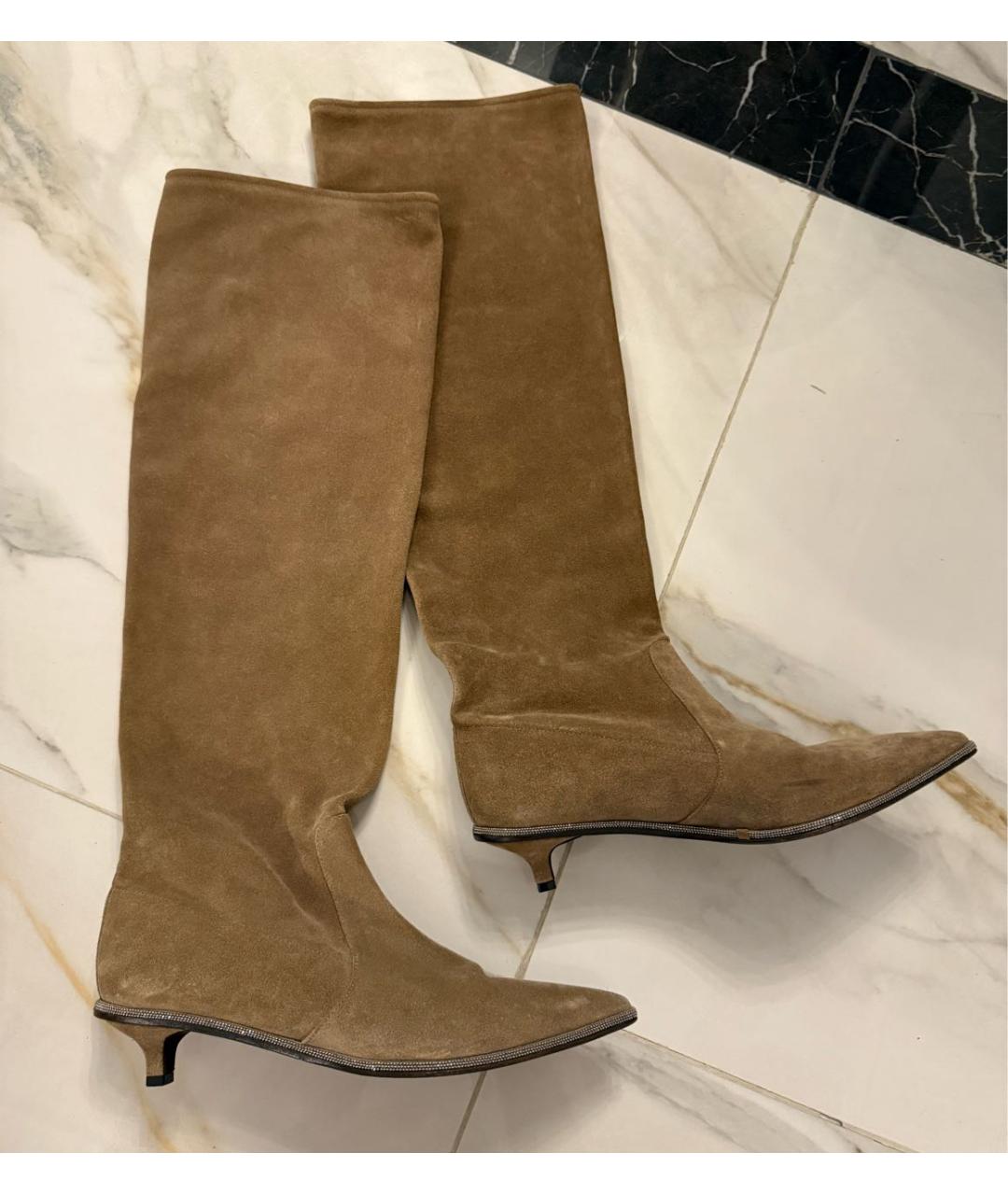 BRUNELLO CUCINELLI Бежевые замшевые сапоги, фото 9