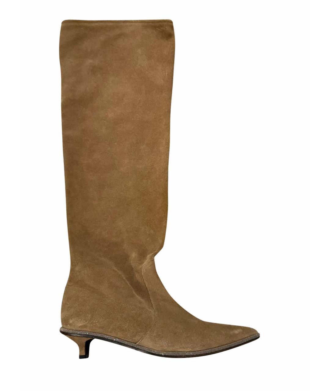 BRUNELLO CUCINELLI Бежевые замшевые сапоги, фото 1