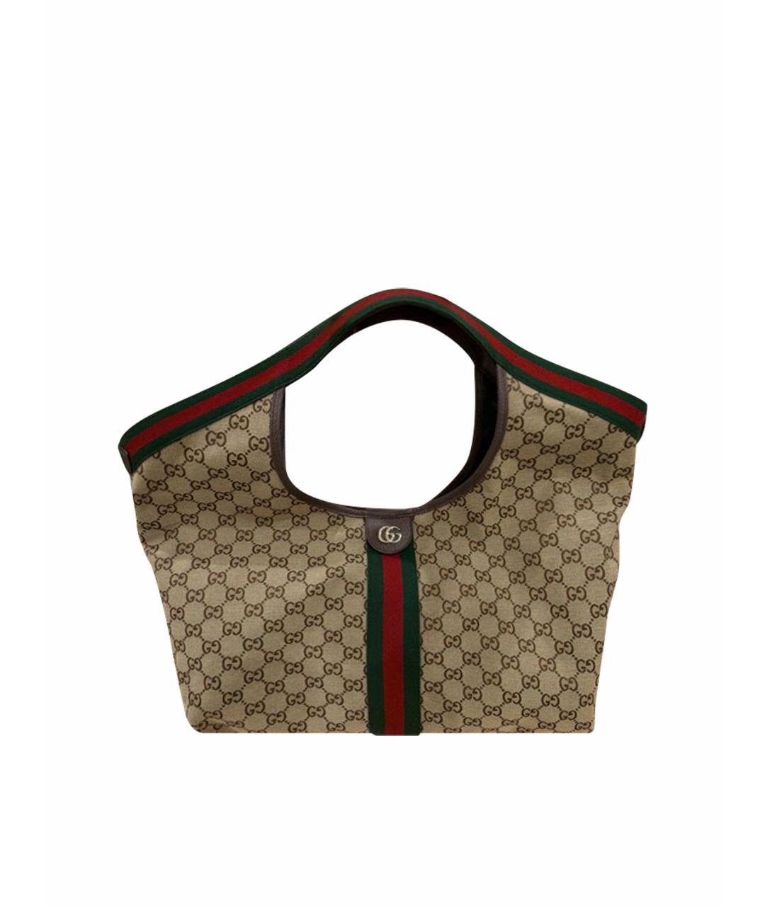 GUCCI Горчичная тканевая сумка тоут, фото 1