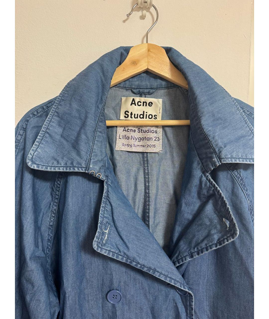 ACNE STUDIOS Голубой хлопковый тренч/плащ, фото 2