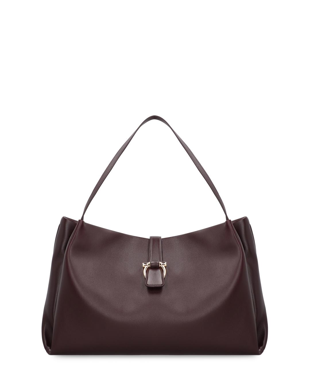 FERRAGAMO Бордовая кожаная сумка тоут, фото 1