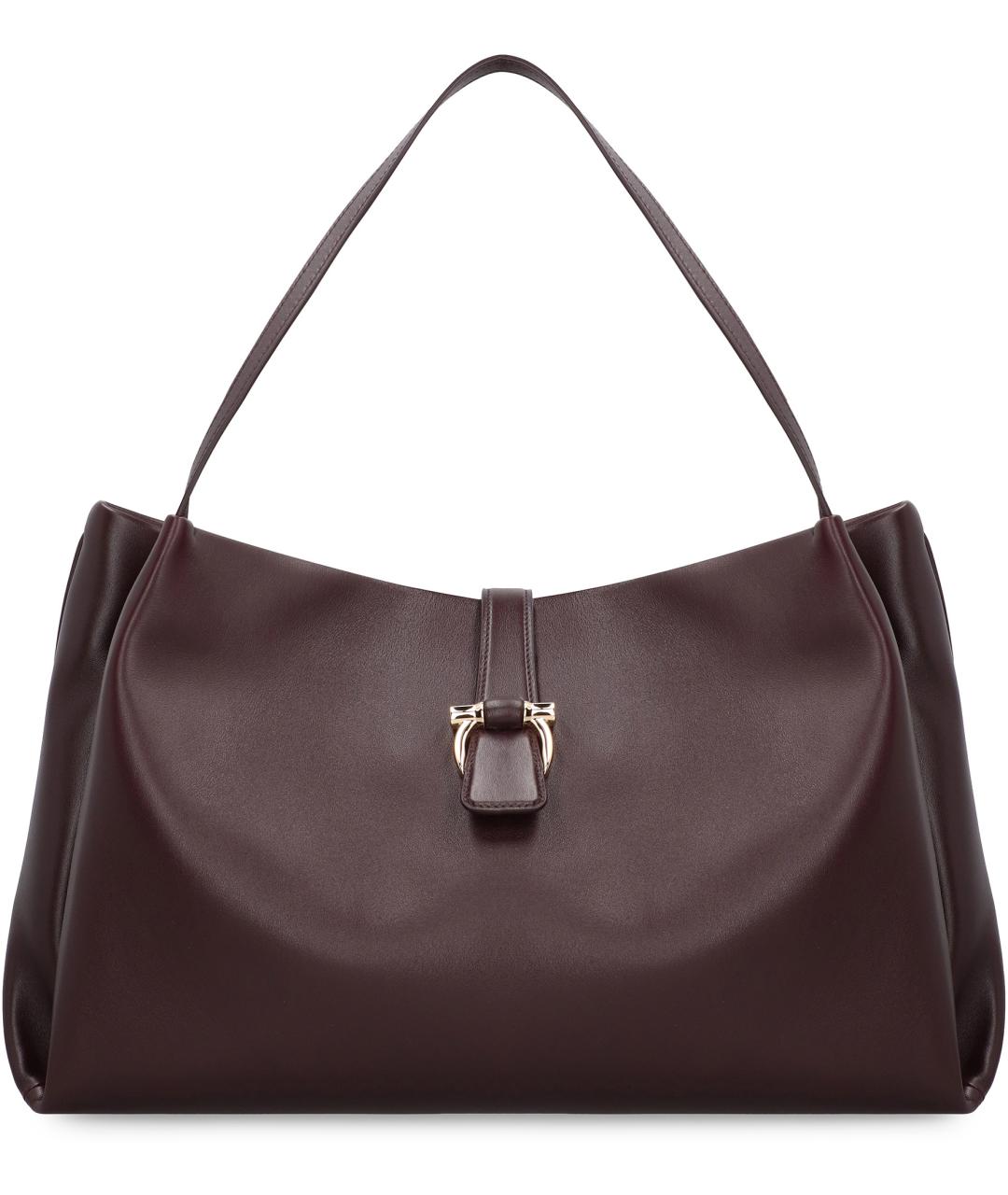 FERRAGAMO Бордовая кожаная сумка тоут, фото 2