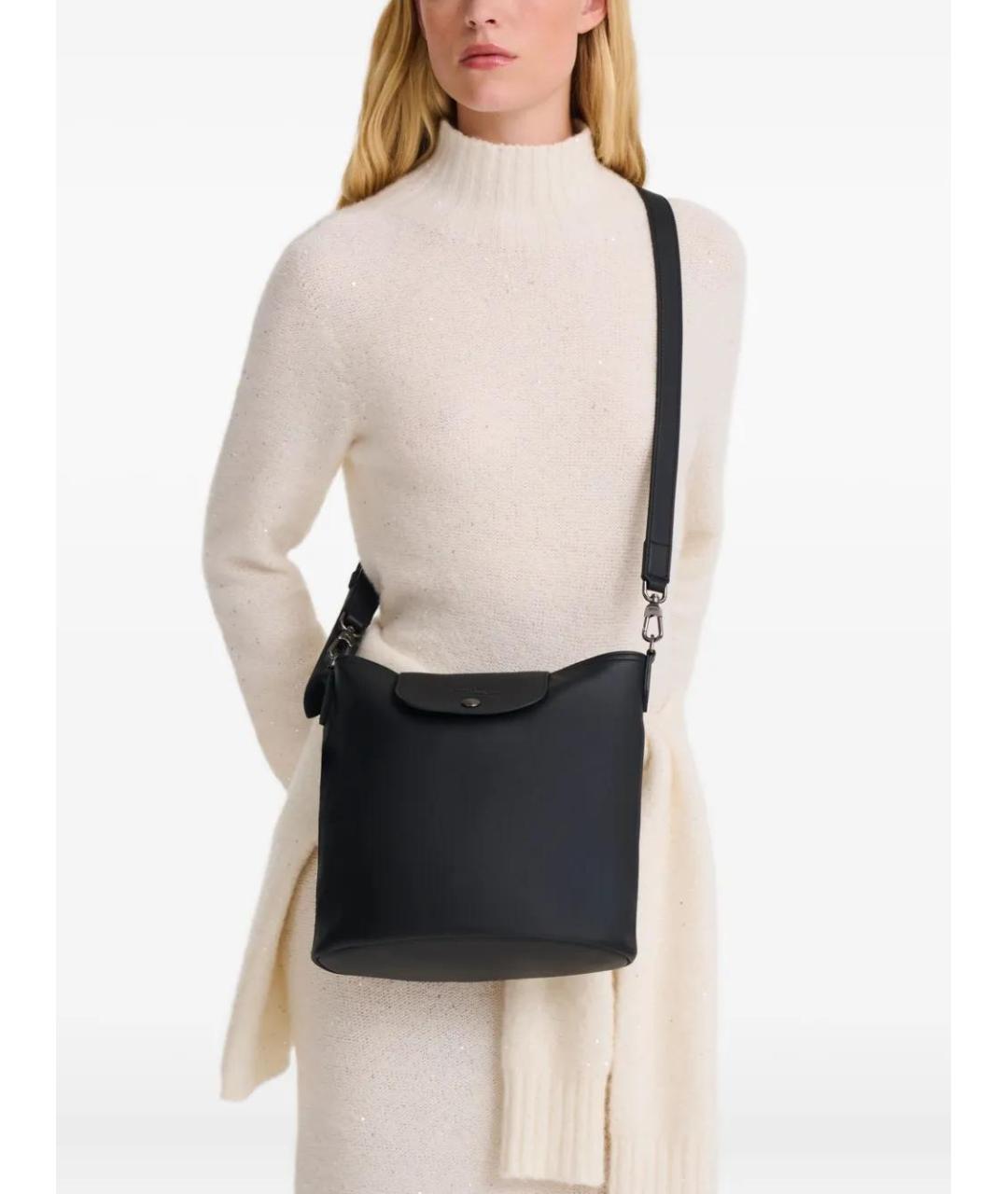LONGCHAMP Черная кожаная сумка через плечо, фото 2
