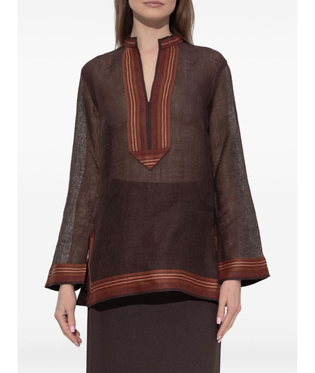 TORY BURCH Коричневая льняная рубашка, фото 2